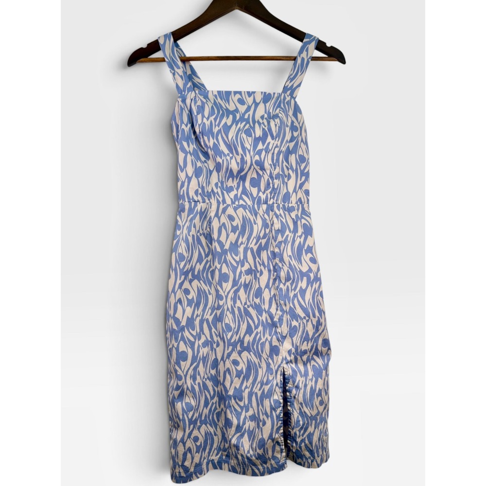 Monteau Los Angeles | Abstract Swirl Sheath Dress | S | Blue | Smocked Back